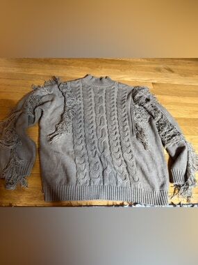 NY&C Sz L Fringed Cable Knit Sweater - Lt Brown NWOT